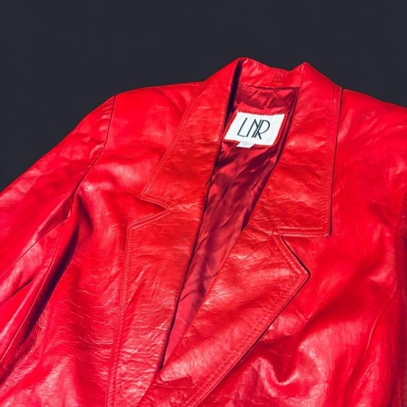 VINTAGE LNR Red Leather Coat - Size Medium - Picture 4 of 4